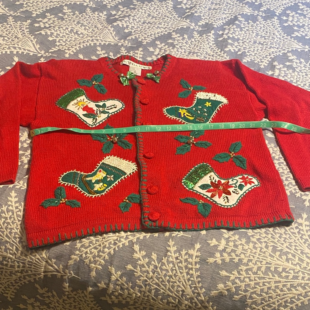 Vintage Victoria Jones Woman Red Holiday Cardigan